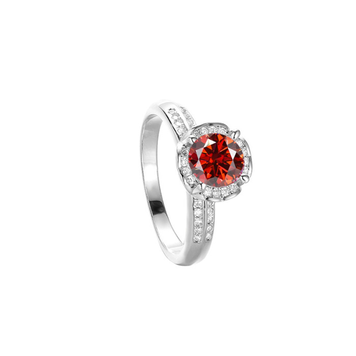 S925 sterling silver Moissanite ring with two-tone heart and hand-held flower design, light luxury imitation diamond ring