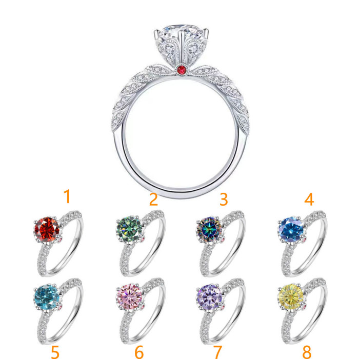 925 Sterling Silver D-Color Moissanite Princess-Cut Ring with Elegant Design, Light Luxury Style Round Diamond Women's Trendy Ring