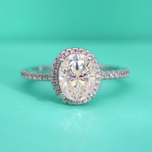 Four-claw oval moissanite diamond ring for women, S925 sterling silver, delicate thin band, small and exquisite, starry pattern, closed setting
