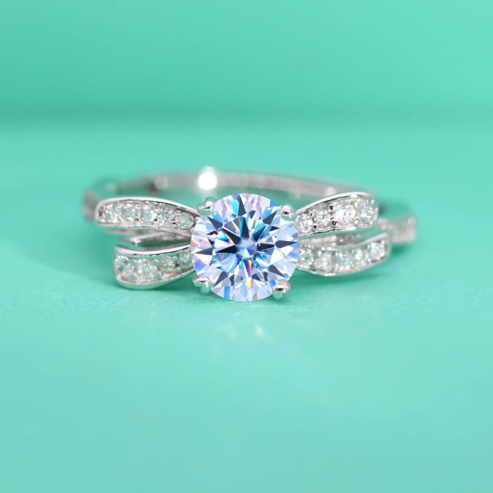 Moissanite Butterfly Knot Ring for Women, Open S925 Sterling Silver, Delicate Thin Band, Small and Exquisite, Simple Fashionable Light Luxury