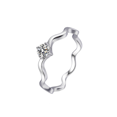 Moissanite geometric four-claw wave pattern diamond ring, irregular shape, personalized ring for women, S925 sterling silver thin band