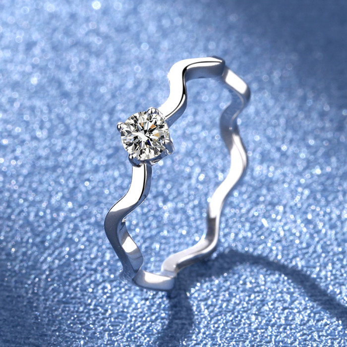 Moissanite geometric four-claw wave pattern diamond ring, irregular shape, personalized ring for women, S925 sterling silver thin band
