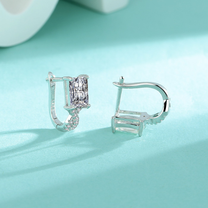 S925 Sterling Silver Moissanite Small Sugar Cube High-End Micro-Inlaid Earrings Elegant Ear Clips Simple and Stylish Hoops