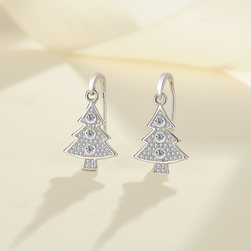 New S925 Sterling Silver Moissanite Christmas Tree Ear Hook Earrings - Stylish and High-End Earrings