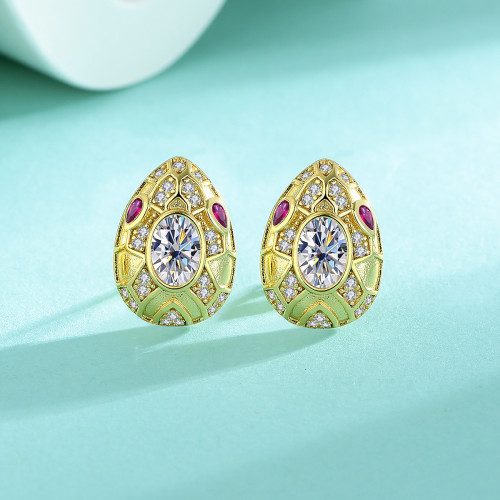 New S925 Sterling Silver Moissanite High-End Fashion Snake Head Earrings for Women