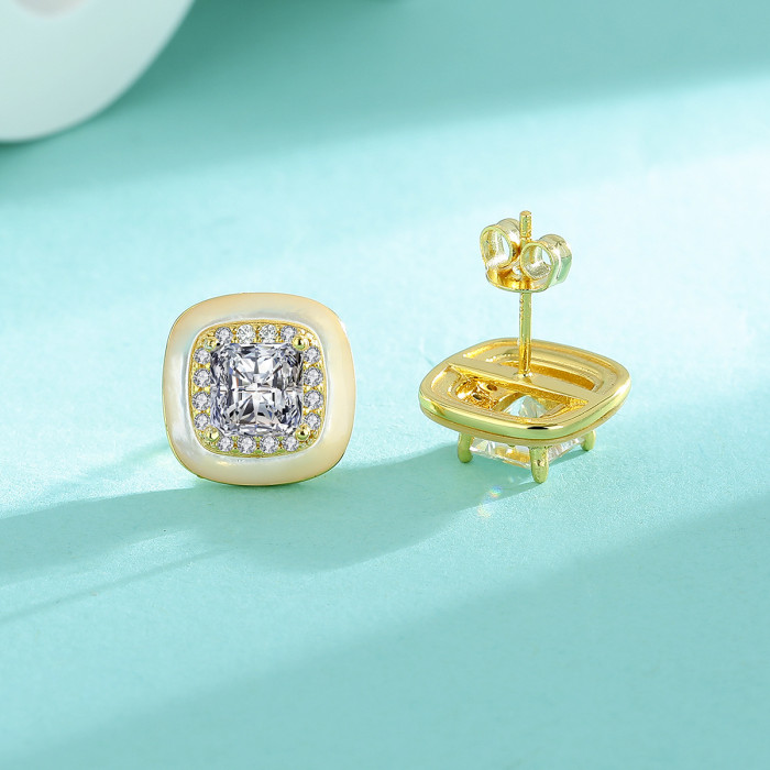 New S925 Sterling Silver Princess Square Moissanite Stud Earrings - Simple, Light Luxury, High-End Sugar Cube Earrings