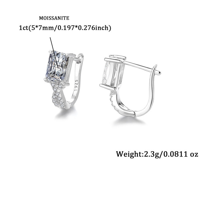 S925 Sterling Silver Moissanite Small Sugar Cube High-End Micro-Inlaid Earrings Elegant Ear Clips Simple and Stylish Hoops