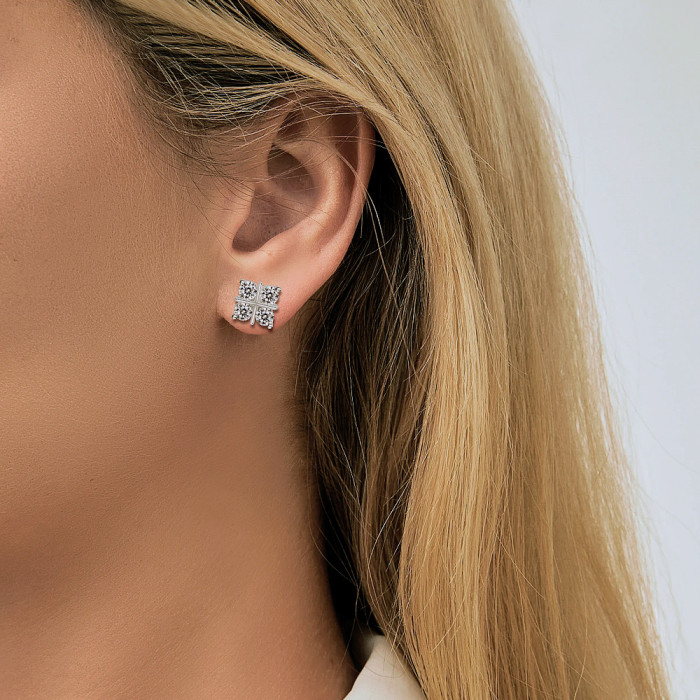 S925 Sterling Silver Moissanite Cross-Shaped Sugar Cube Earrings - Simple, Elegant, and Stylish for Women