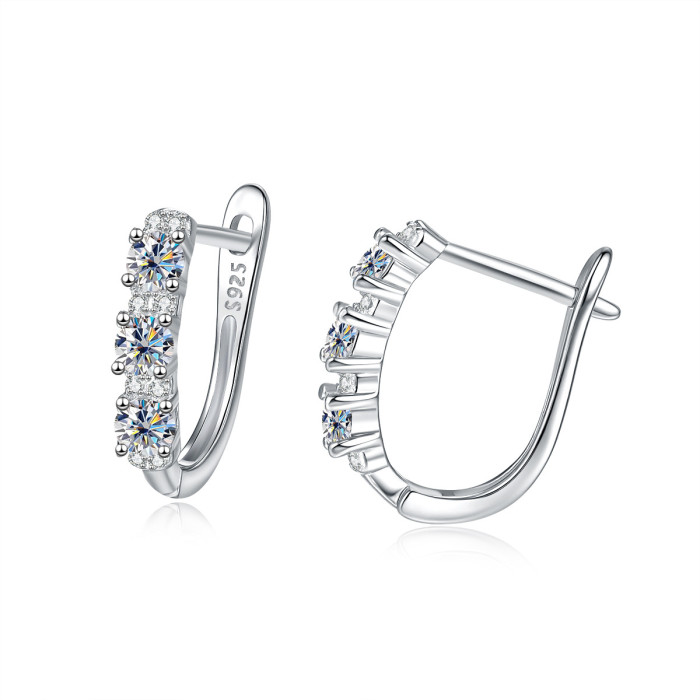 S925 Sterling Silver Moissanite Pavé Diamond Hoop Earrings, Single Row Diamond Clip Earrings, Niche, Simple, Elegant, Versatile Earrings