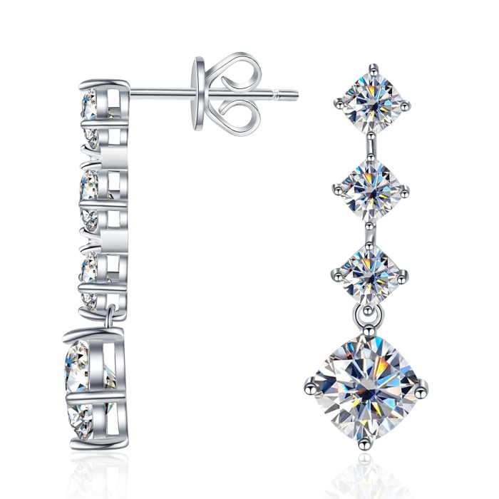 S925 Sterling Silver Moissanite Elegant and Stylish Square Earrings with a High-End Design and a Touch of Sophistication