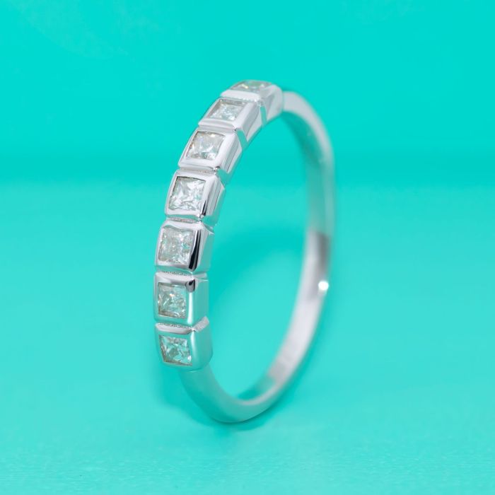 Square Moissanite Stackable Ring for Women, S925 Sterling Silver, Delicate Simple Midi Ring, Closed Band, Fully Paved with Diamonds