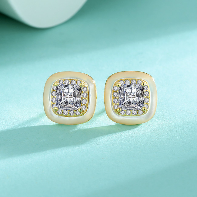 New S925 Sterling Silver Princess Square Moissanite Stud Earrings - Simple, Light Luxury, High-End Sugar Cube Earrings