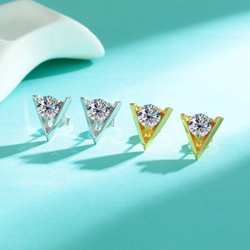 S925 Sterling Silver Triangular Moissanite Stud Earrings: A sophisticated and elegant geometric design for women.