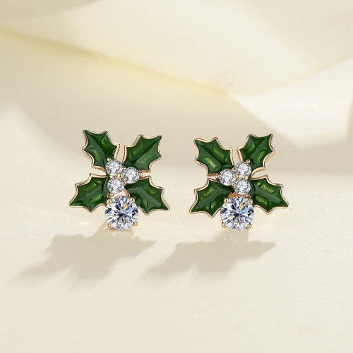 S925 Sterling Silver Moissanite Leaf Colored Stud Earrings for Women - Niche High-End Design, Stylish and Versatile Earrings