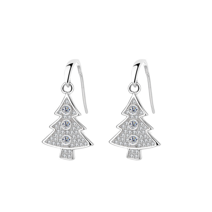 New S925 Sterling Silver Moissanite Christmas Tree Ear Hook Earrings - Stylish and High-End Earrings