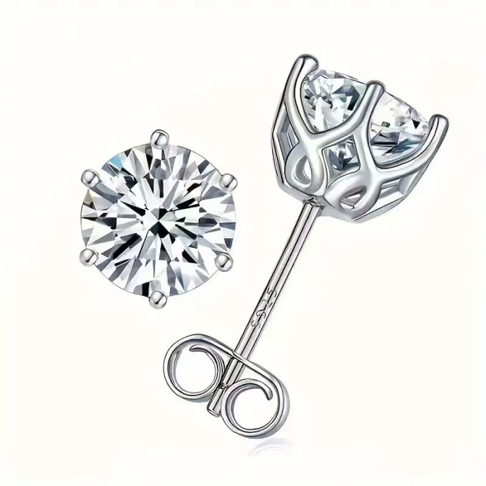 Four-prong moissanite stud earrings, S925 sterling silver, fashionable earrings, high-end feel, hypoallergenic silver jewelry.
