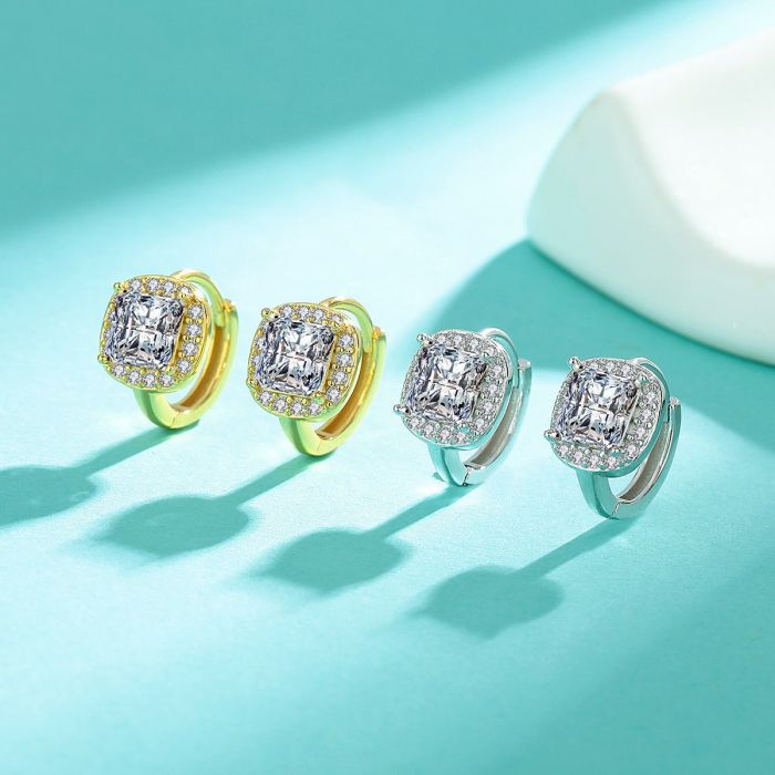Simple Moissanite Square Bag Earrings for Women, Popular Style, Niche Design, Trendy and Fashionable Earrings