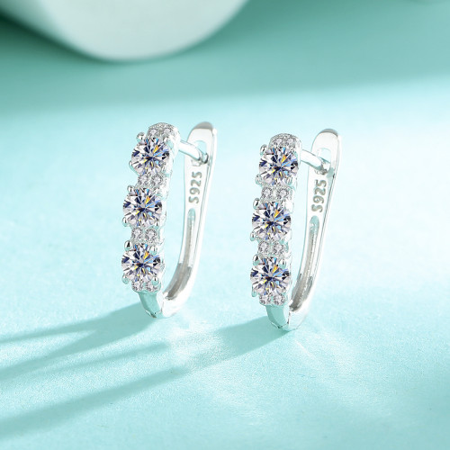 S925 Sterling Silver Moissanite Pavé Diamond Hoop Earrings, Single Row Diamond Clip Earrings, Niche, Simple, Elegant, Versatile Earrings