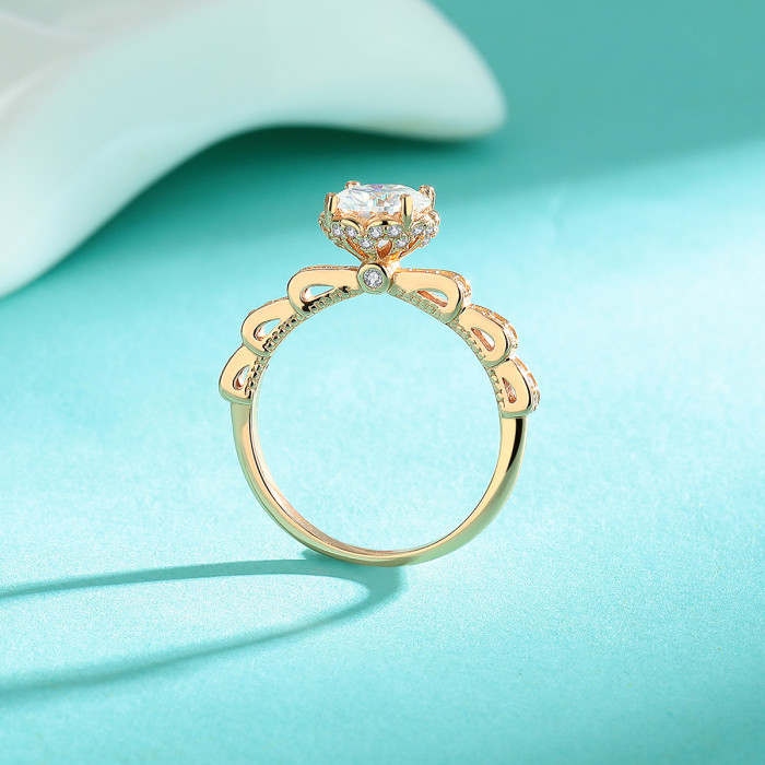 S925 sterling silver moissanite rose ring for women, Castle Fireworks series, bridal bouquet style, trendy fashion jewelry for women