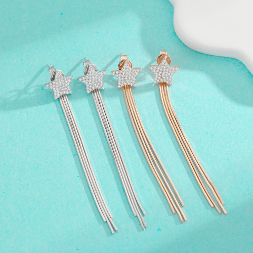 S925 Sterling Silver Moissanite Tassel Earrings, High-End Five-Pointed Star Earrings, Versatile and Simple Earrings