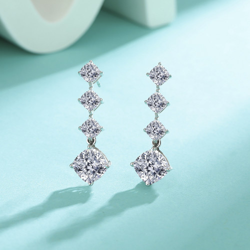 S925 Sterling Silver Moissanite Elegant and Stylish Square Earrings with a High-End Design and a Touch of Sophistication