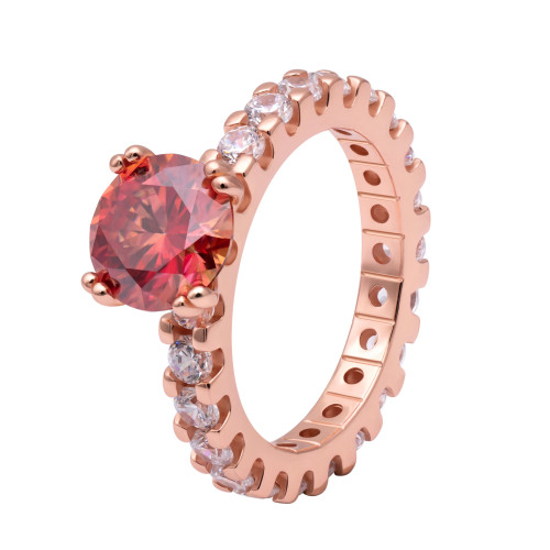 Colorful Red Morganite Full Ring for Women, Niche S925 Sterling Silver Single Row Rose Gold Claw Set, Fashionable