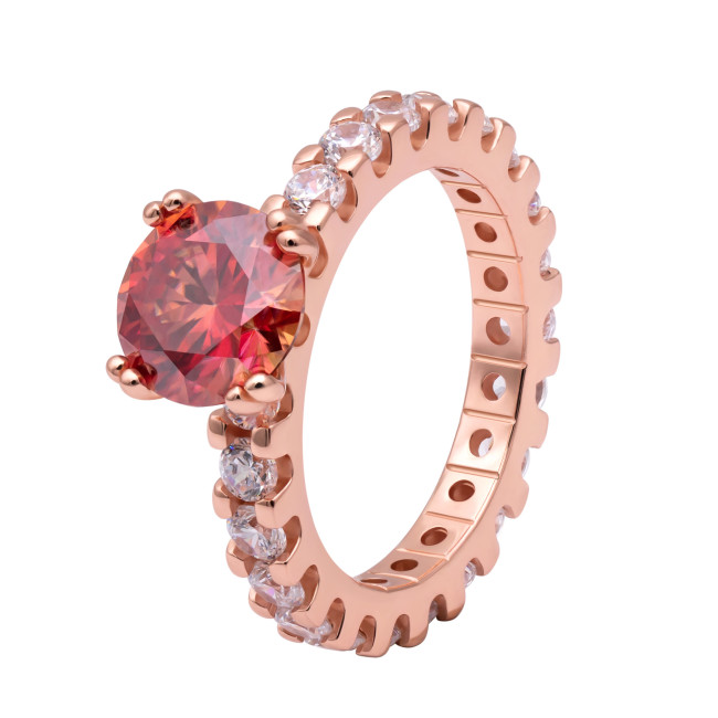 Colorful Red Morganite Full Ring for Women, Niche S925 Sterling Silver Single Row Rose Gold Claw Set, Fashionable