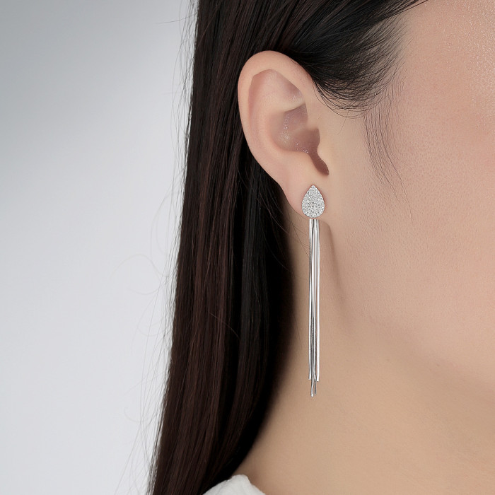 New S925 Sterling Silver Moissanite Full Diamond Teardrop Tassel Earrings - Fashionable and High-End Earrings