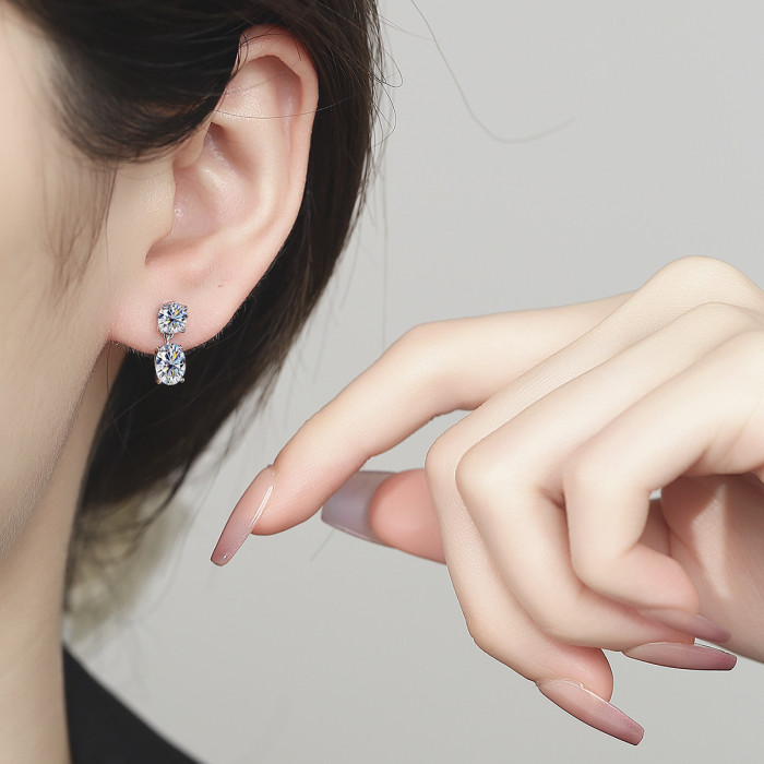 S925 Sterling Silver Moissanite Oval Diamond Stud Earrings: Simple, High-End, and Stylish