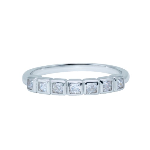 Square Moissanite Stackable Ring for Women, S925 Sterling Silver, Delicate Simple Midi Ring, Closed Band, Fully Paved with Diamonds