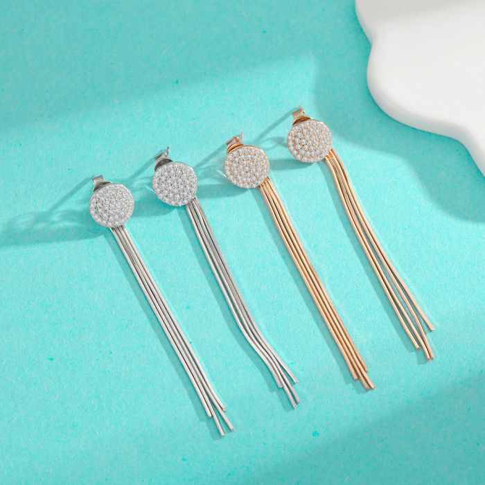 New S925 Moissanite Diamond Round Tassel Earrings, High-End Style, Two-Way Wearable Stud Earrings for Women