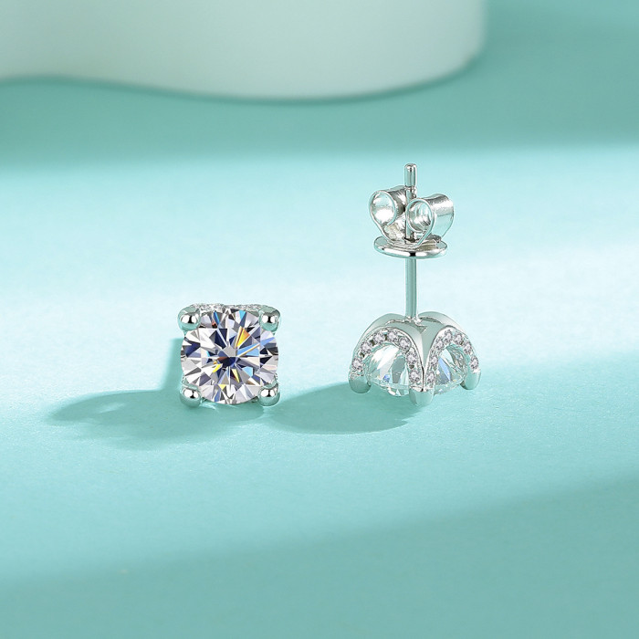 Moissanite earrings, micro-pave bull head stud earrings, sterling silver stud earrings, super sparkly women's earrings