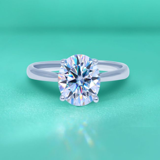 Moissanite Four-Claw Oval Ring for Women, S925 Sterling Silver, Closed Design, Niche Minimalist Style, White