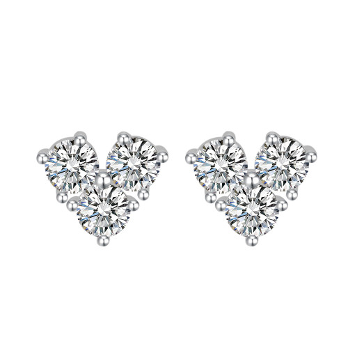 S925 Sterling Silver Moissanite Three-Diamond Heart Earrings - Simple, Unique Design, Exquisite, Stylish, and Versatile Earrings