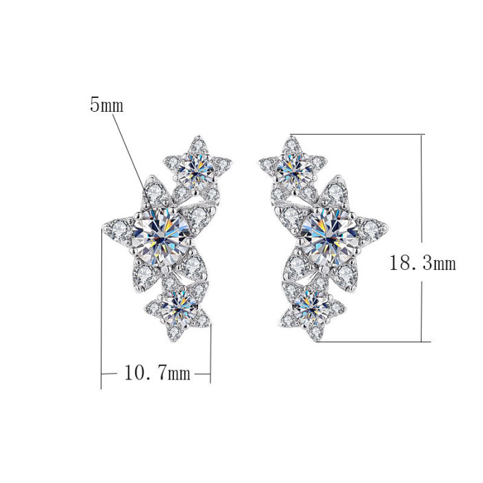 S925 Sterling Silver Moissanite Earrings for Women, High-End European and American Style Star Stud Earrings (Five-Pointed Star Earrings)