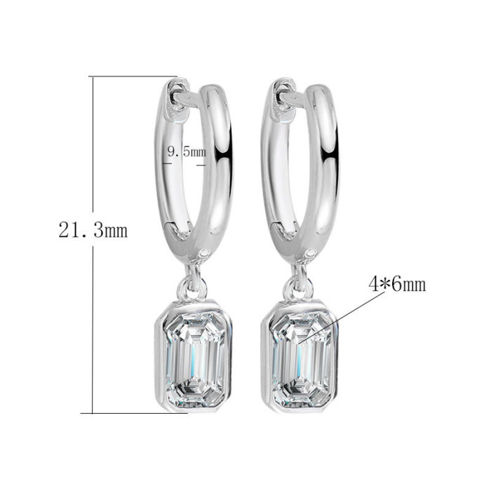 Moissanite earrings for women, S925 sterling silver, trendy and luxurious rectangular ear hooks and ear clips.