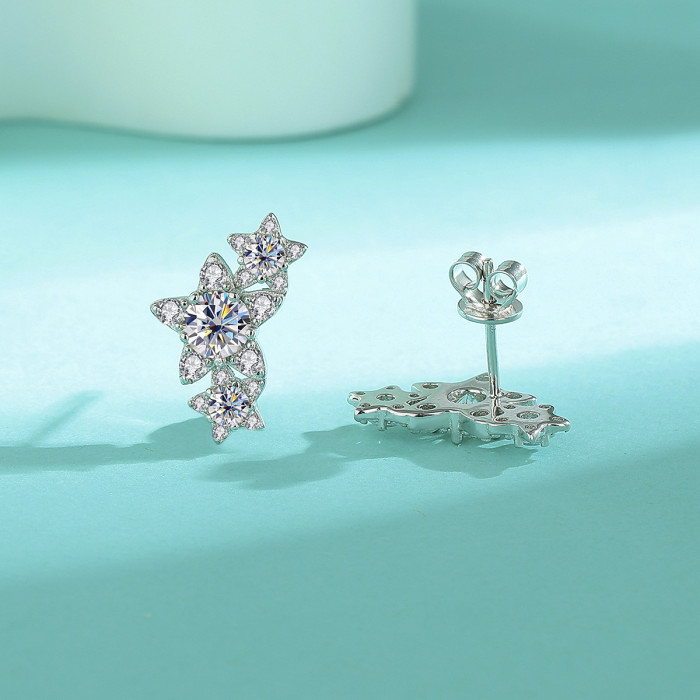 S925 Sterling Silver Moissanite Earrings for Women, High-End European and American Style Star Stud Earrings (Five-Pointed Star Earrings)