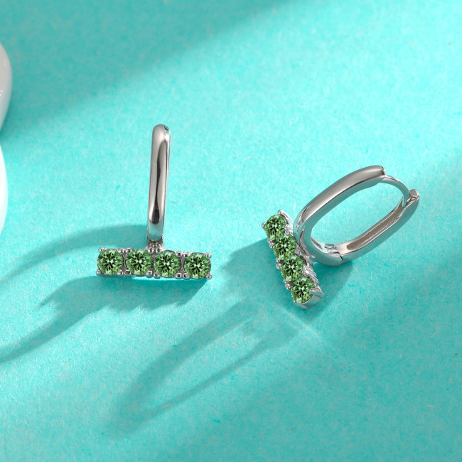 S925 Sterling Silver Green Moissanite Four-Diamond Earrings for Women - Simple, Niche New Arrival - High-End, Versatile Earrings
