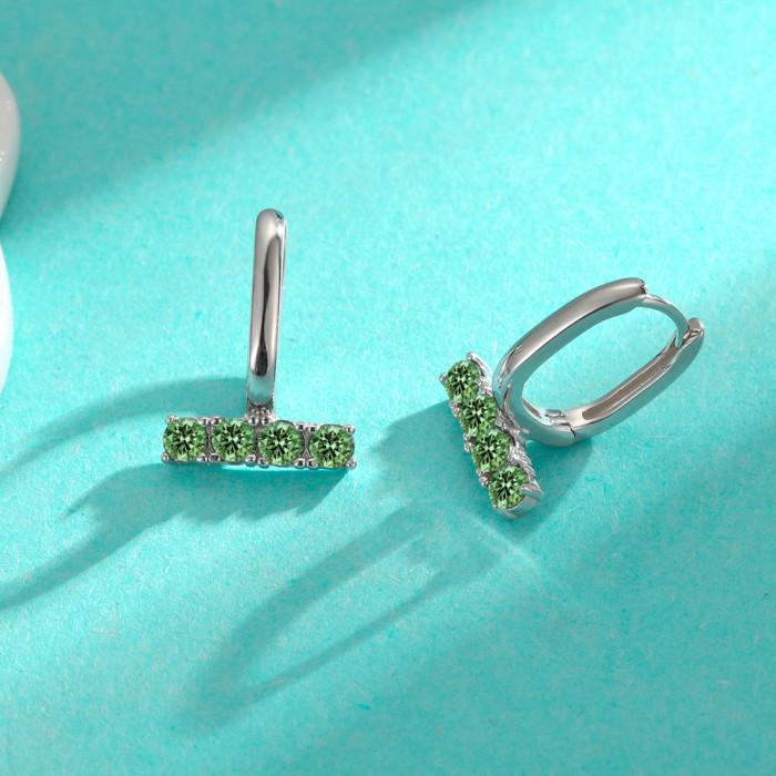 S925 Sterling Silver Green Moissanite Four-Diamond Earrings for Women - Simple, Niche New Arrival - High-End, Versatile Earrings