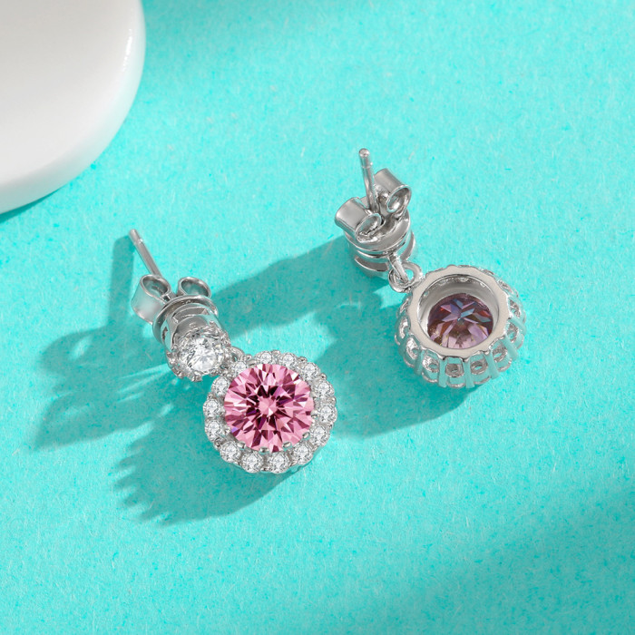 Full diamond earrings, S925 sterling silver moissanite stud earrings, versatile and high-end round bag earrings