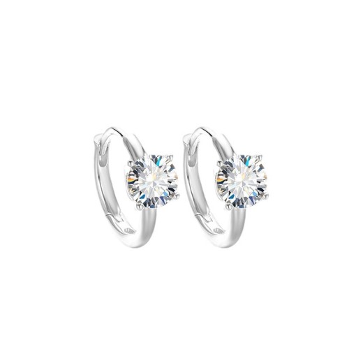 New Moissanite S925 Sterling Silver Hoop Earrings for Women - Luxurious and Elegant, Simple and Versatile Four-Prong Earrings