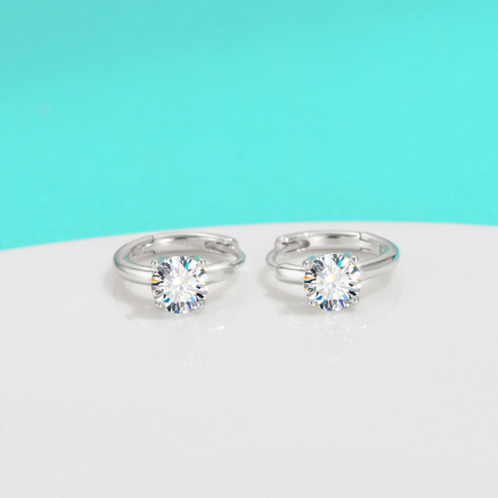 New Moissanite S925 Sterling Silver Hoop Earrings for Women - Luxurious and Elegant, Simple and Versatile Four-Prong Earrings