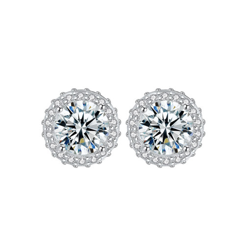 S925 Sterling Silver Moissanite Stud Earrings - Niche, Simple, Versatile, Elegant Round Bag High-End Earrings for Women
