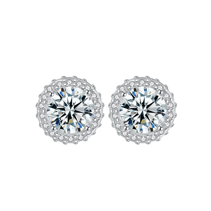 S925 Sterling Silver Moissanite Stud Earrings - Niche, Simple, Versatile, Elegant Round Bag High-End Earrings for Women