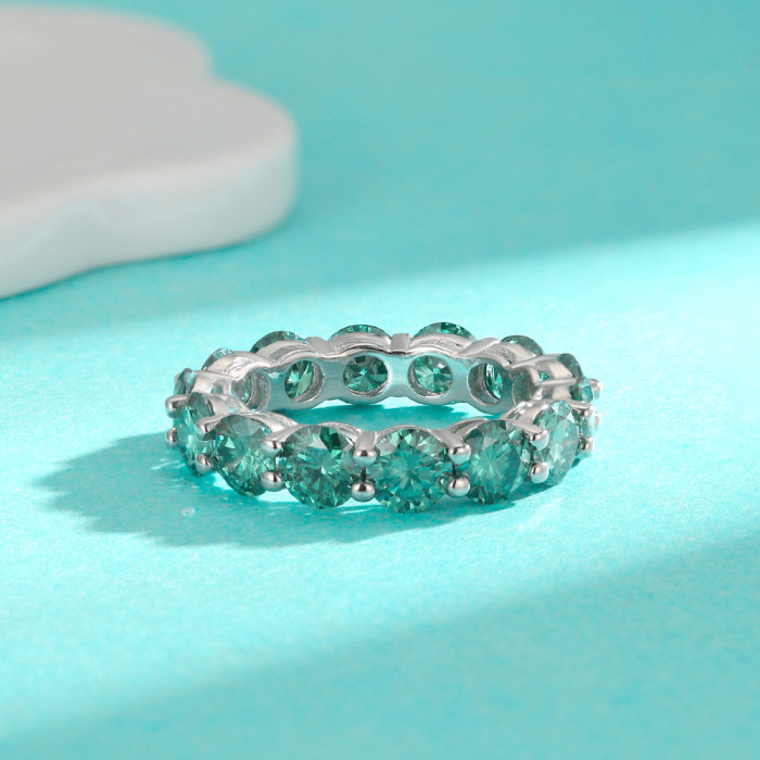S925 Sterling Silver 0.50 Carat Full Circle Colorful Moissanite Ring Fashionable High-End Chinese Style Accessory