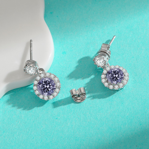 Full diamond earrings, S925 sterling silver moissanite stud earrings, versatile and high-end round bag earrings