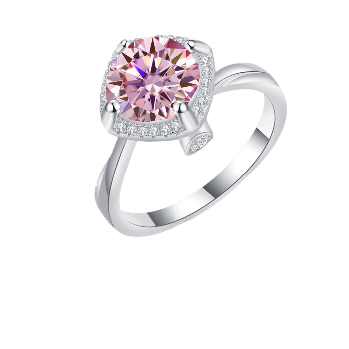 S925 Sterling Silver Colored Morganite Ring 3 Carat Twisted Band Square-Set Ring Gift for Girlfriend Wedding Ring