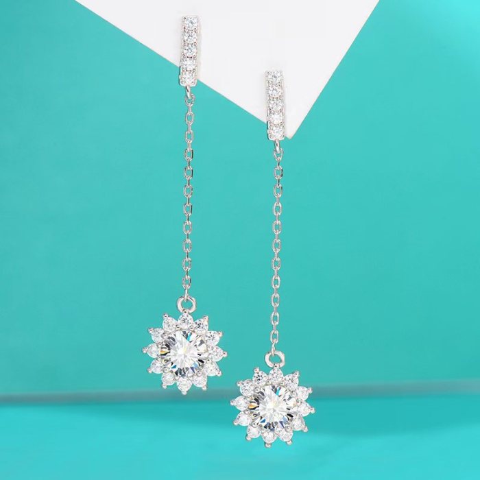 S925 Sterling Silver Moissanite Diamond Fashion Earrings, Long Tassel Earrings, Elegant and Versatile for Women