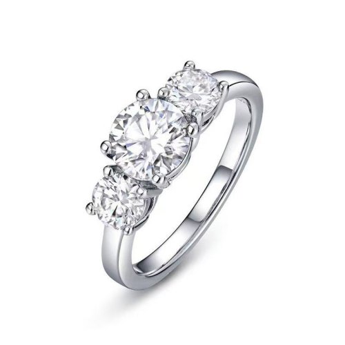 S925 Sterling Silver Luxury Elegant 18K White Gold Plated Three-Diamond High-End Moissanite Women's Ring Trendy