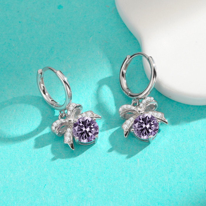 S925 Sterling Silver Moissanite Earrings with Bow and Full Diamond Design, Luxurious and Stylish Women's Earrings
